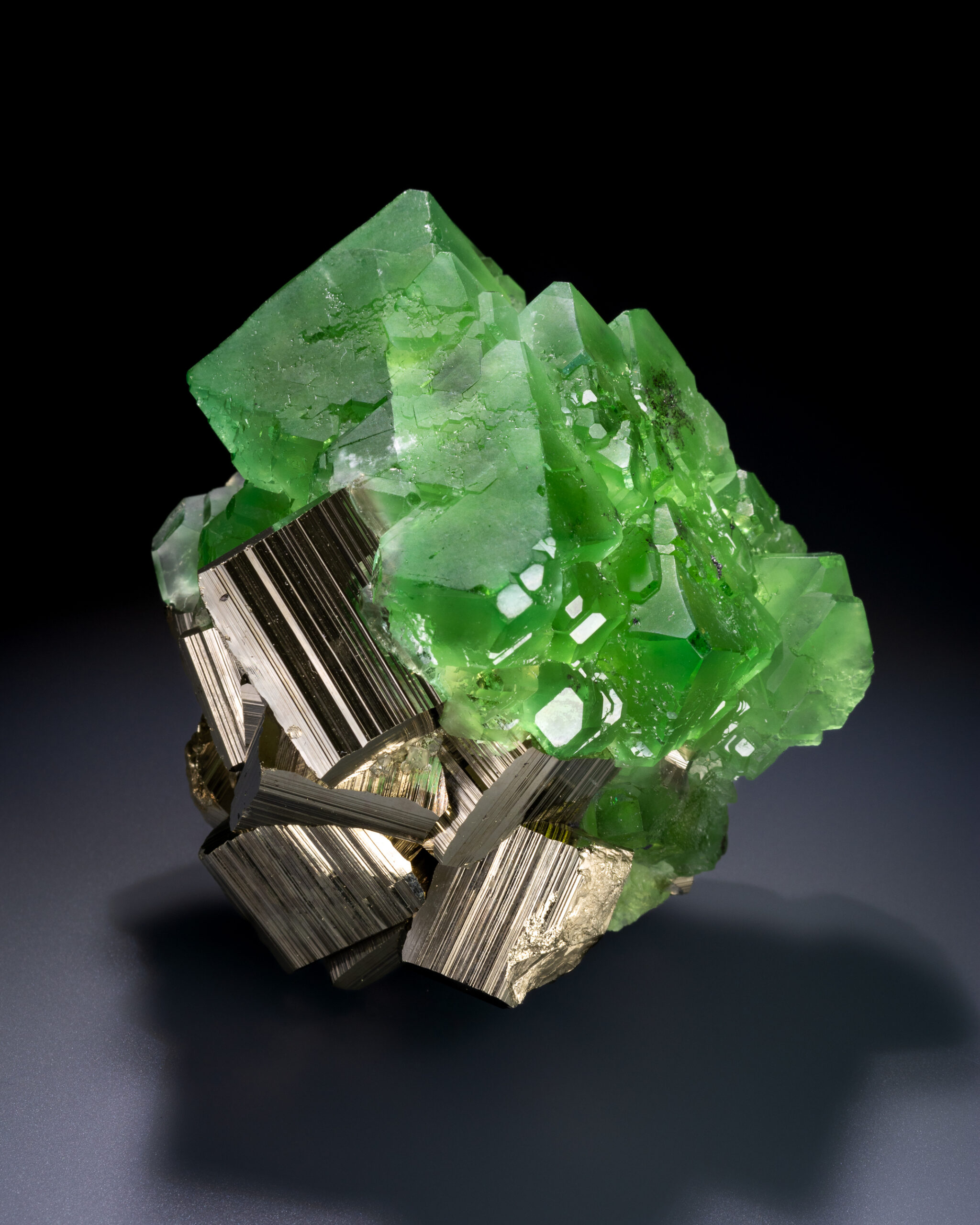 Fluorite on Pyrite – Milpo, Peru